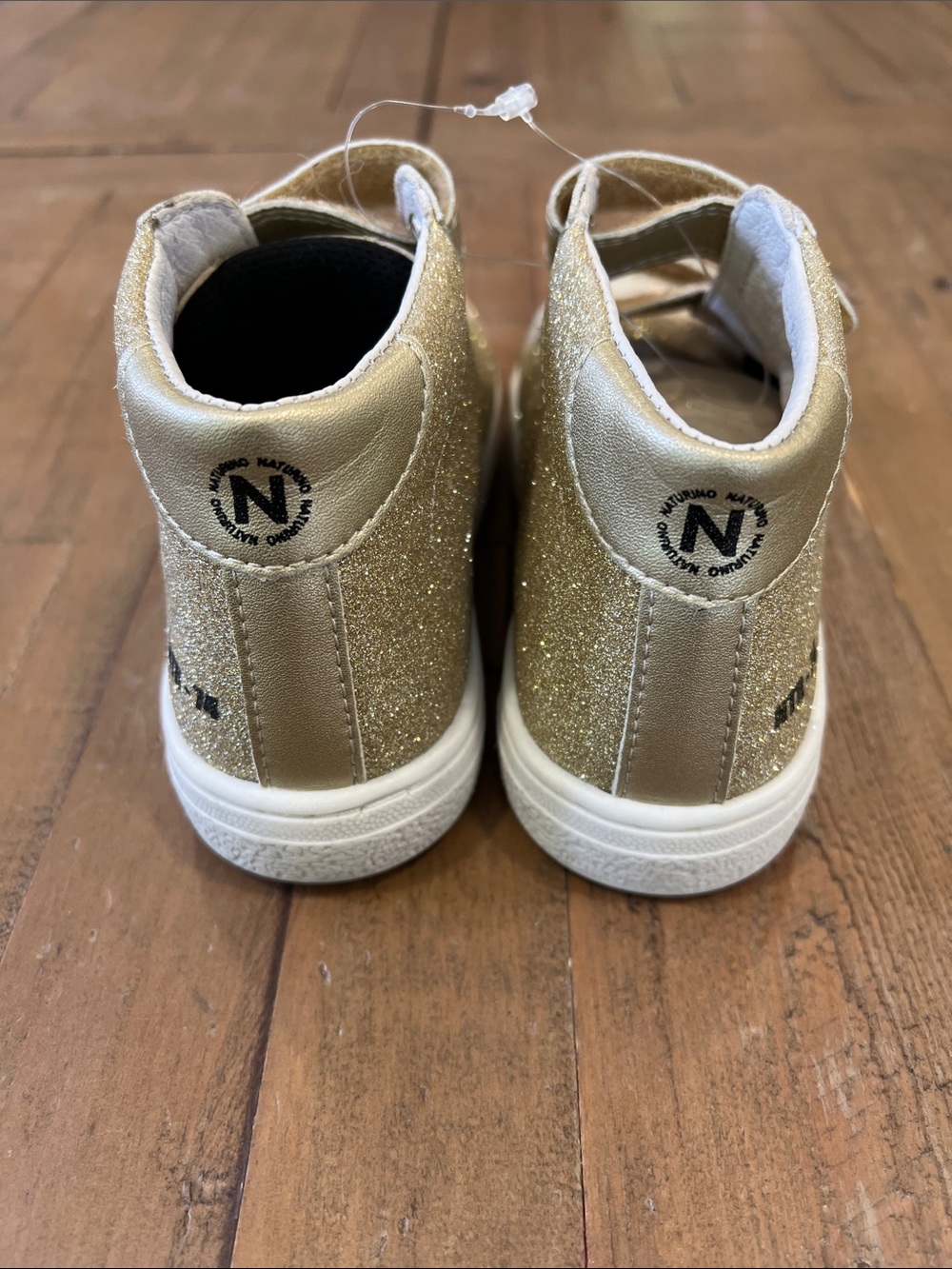 Naturino Pinn High top hook and loop Sneakers In Glitter Suede gold EU 29 US 11 - Picture 5 of 10